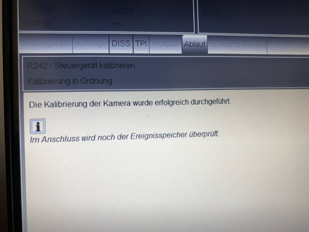Meldung: Kalibrierung der Kamera erfolgreich